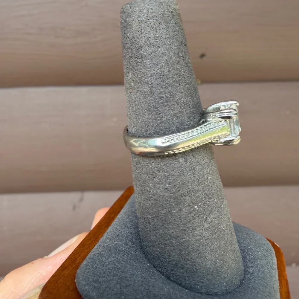 Costume Princess Cut Ring Womens Size 6.5 Silver Tone Faux Diamond Vintage Style